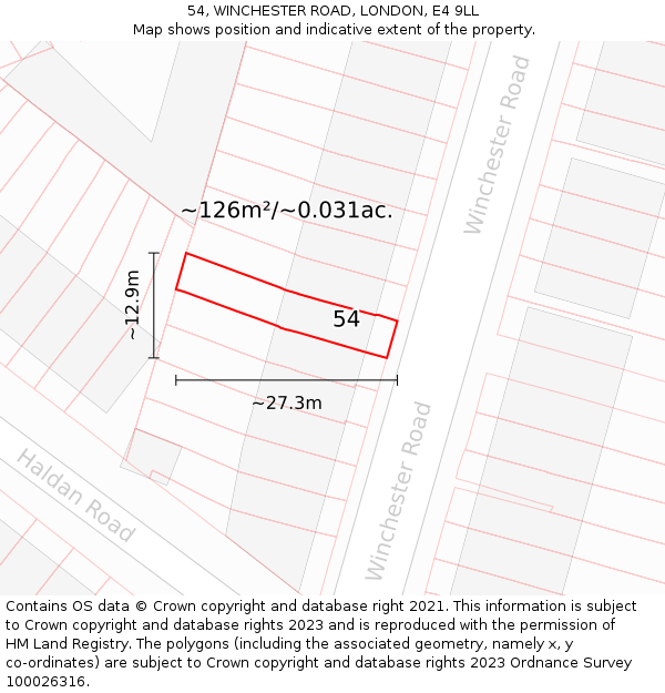 54, WINCHESTER ROAD, LONDON, E4 9LL: Plot and title map