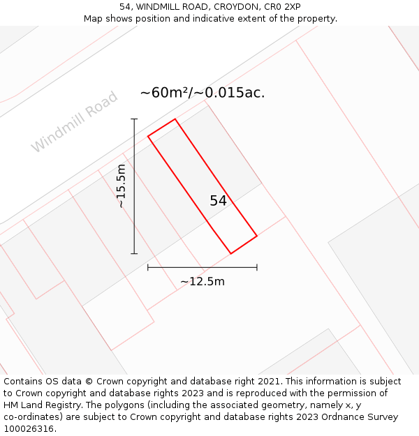 54, WINDMILL ROAD, CROYDON, CR0 2XP: Plot and title map