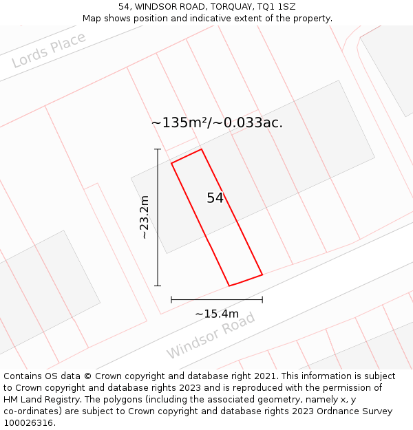 54, WINDSOR ROAD, TORQUAY, TQ1 1SZ: Plot and title map