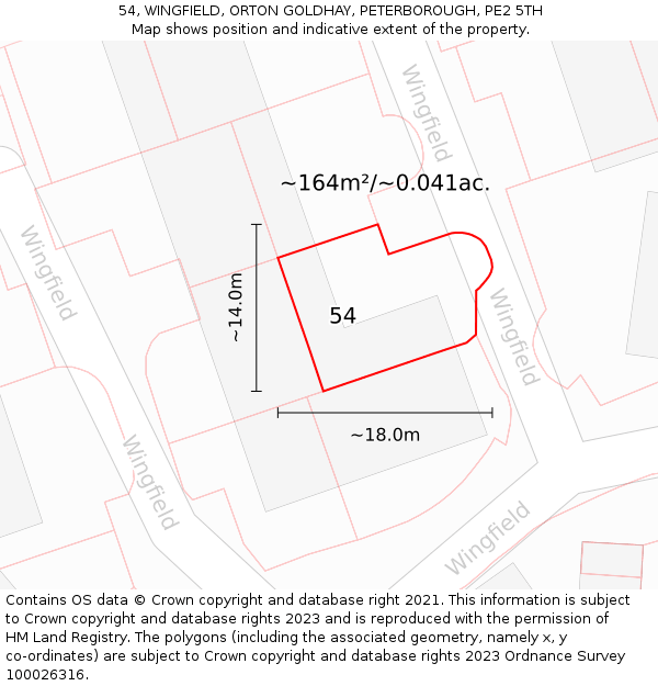 54, WINGFIELD, ORTON GOLDHAY, PETERBOROUGH, PE2 5TH: Plot and title map