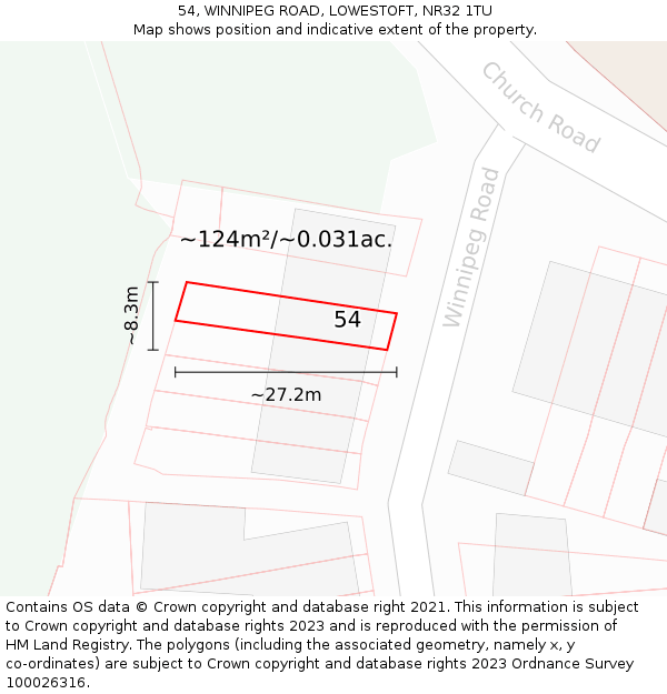 54, WINNIPEG ROAD, LOWESTOFT, NR32 1TU: Plot and title map