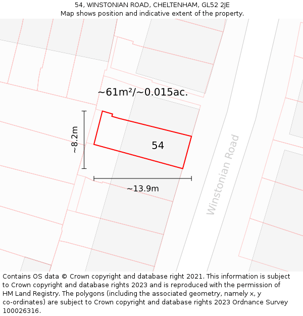 54, WINSTONIAN ROAD, CHELTENHAM, GL52 2JE: Plot and title map