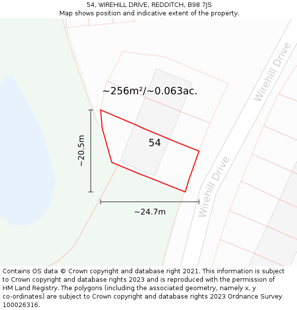 54, WIREHILL DRIVE, REDDITCH, B98 7JS: Plot and title map