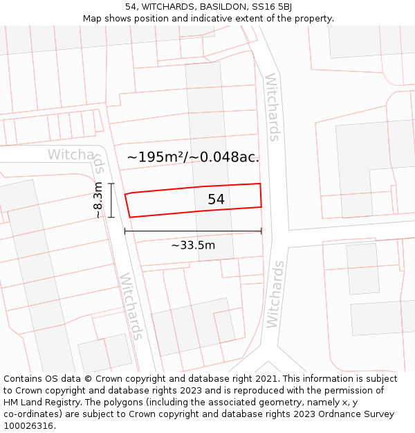 54, WITCHARDS, BASILDON, SS16 5BJ: Plot and title map