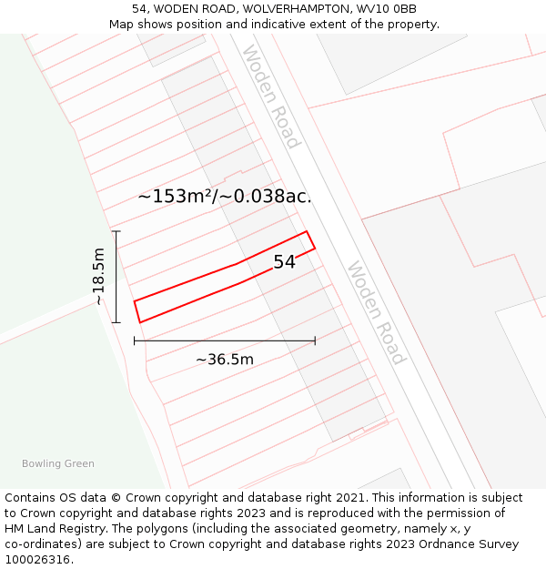 54, WODEN ROAD, WOLVERHAMPTON, WV10 0BB: Plot and title map