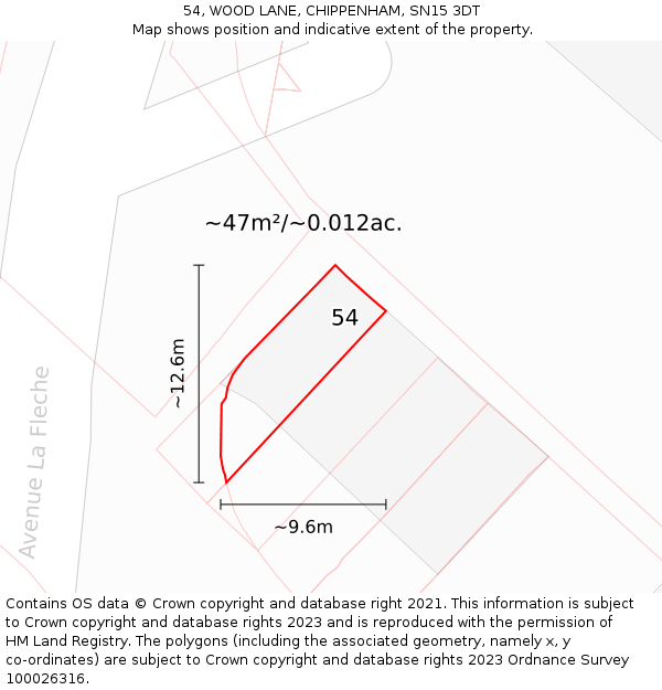 54, WOOD LANE, CHIPPENHAM, SN15 3DT: Plot and title map