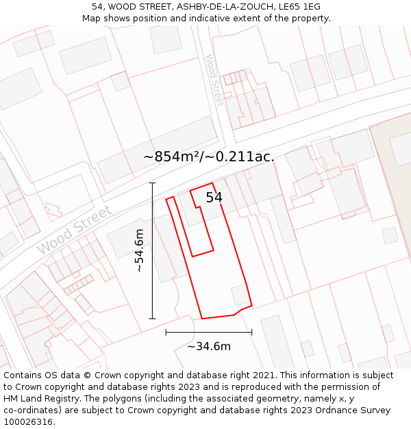 54, WOOD STREET, ASHBY-DE-LA-ZOUCH, LE65 1EG: Plot and title map