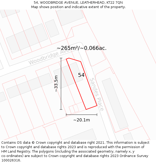 54, WOODBRIDGE AVENUE, LEATHERHEAD, KT22 7QN: Plot and title map