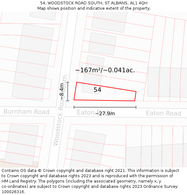 54, WOODSTOCK ROAD SOUTH, ST ALBANS, AL1 4QH: Plot and title map