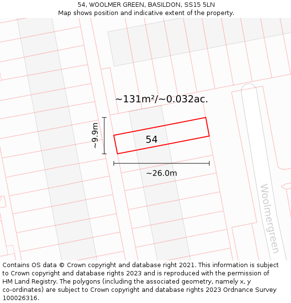 54, WOOLMER GREEN, BASILDON, SS15 5LN: Plot and title map