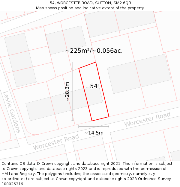54, WORCESTER ROAD, SUTTON, SM2 6QB: Plot and title map