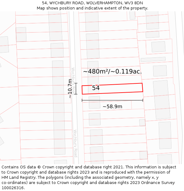 54, WYCHBURY ROAD, WOLVERHAMPTON, WV3 8DN: Plot and title map