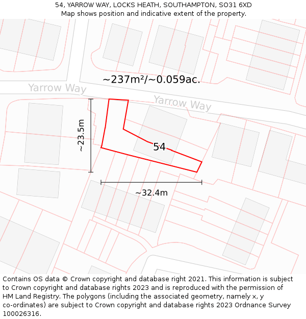 54, YARROW WAY, LOCKS HEATH, SOUTHAMPTON, SO31 6XD: Plot and title map