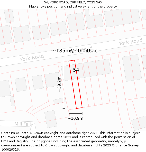 54, YORK ROAD, DRIFFIELD, YO25 5AX: Plot and title map