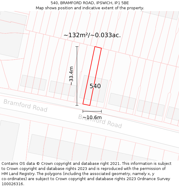 540, BRAMFORD ROAD, IPSWICH, IP1 5BE: Plot and title map