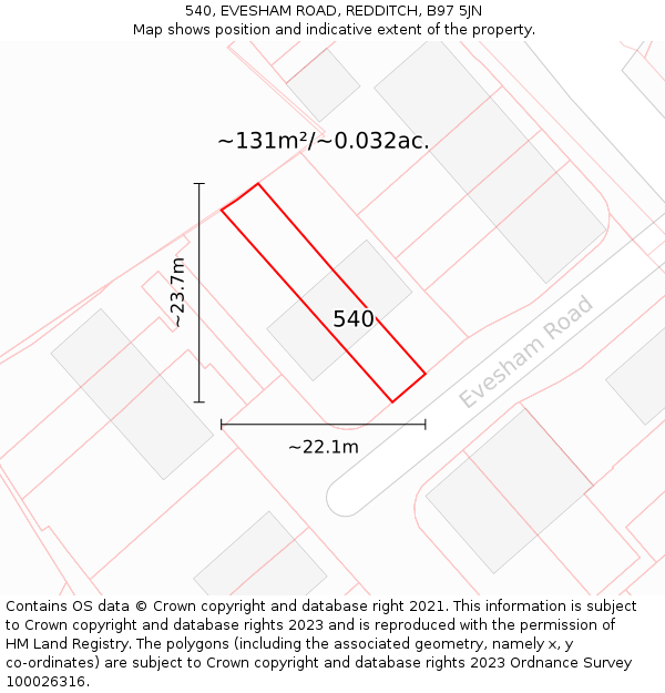 540, EVESHAM ROAD, REDDITCH, B97 5JN: Plot and title map