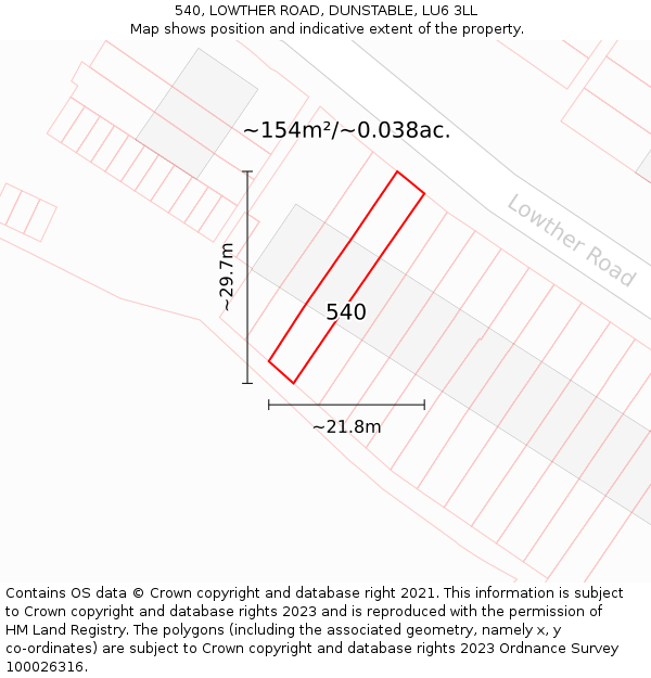 540, LOWTHER ROAD, DUNSTABLE, LU6 3LL: Plot and title map