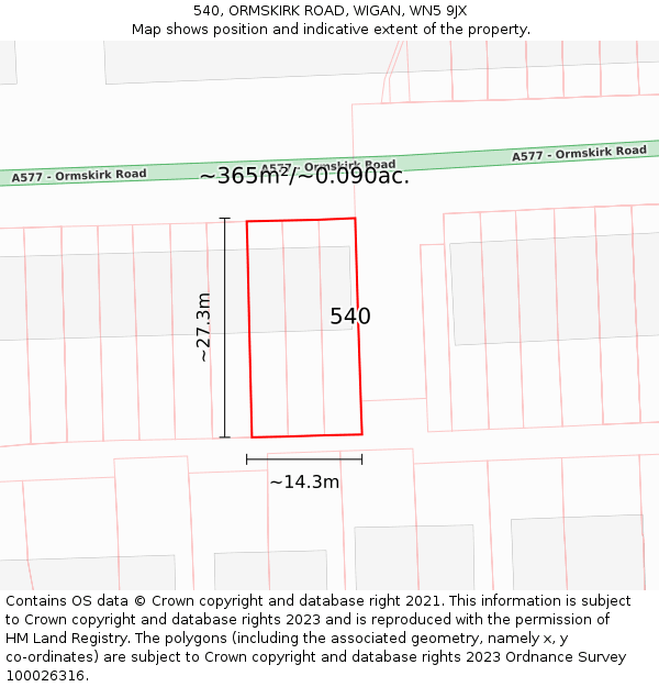 540, ORMSKIRK ROAD, WIGAN, WN5 9JX: Plot and title map