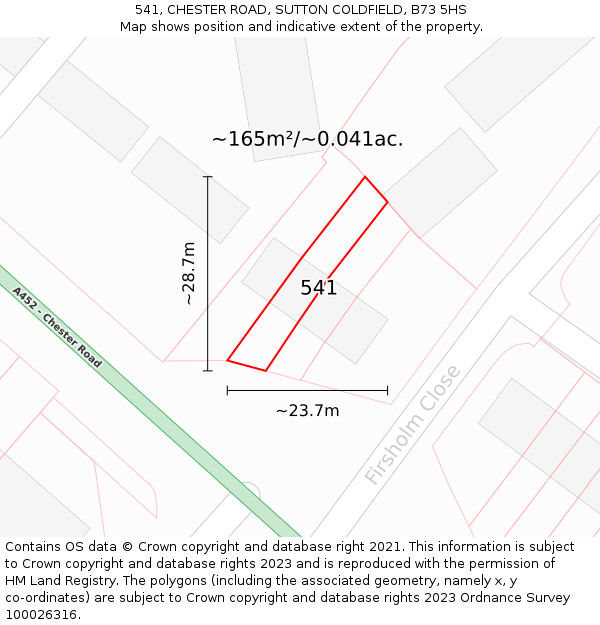 541, CHESTER ROAD, SUTTON COLDFIELD, B73 5HS: Plot and title map