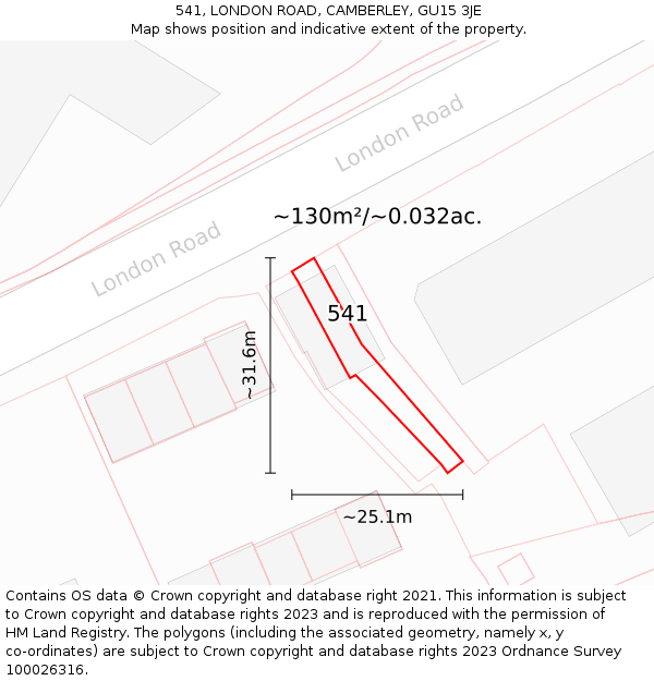 541, LONDON ROAD, CAMBERLEY, GU15 3JE: Plot and title map