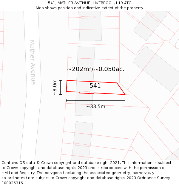 541, MATHER AVENUE, LIVERPOOL, L19 4TG: Plot and title map