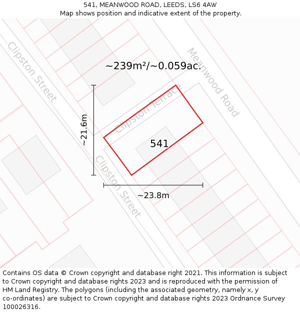 541, MEANWOOD ROAD, LEEDS, LS6 4AW: Plot and title map