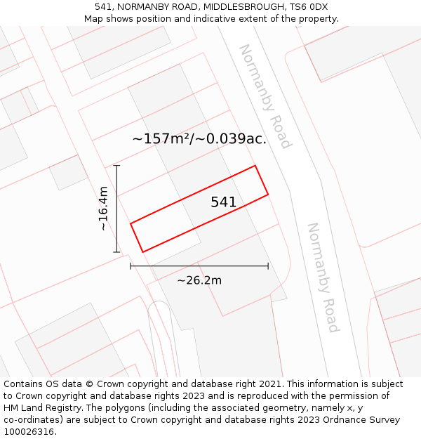 541, NORMANBY ROAD, MIDDLESBROUGH, TS6 0DX: Plot and title map