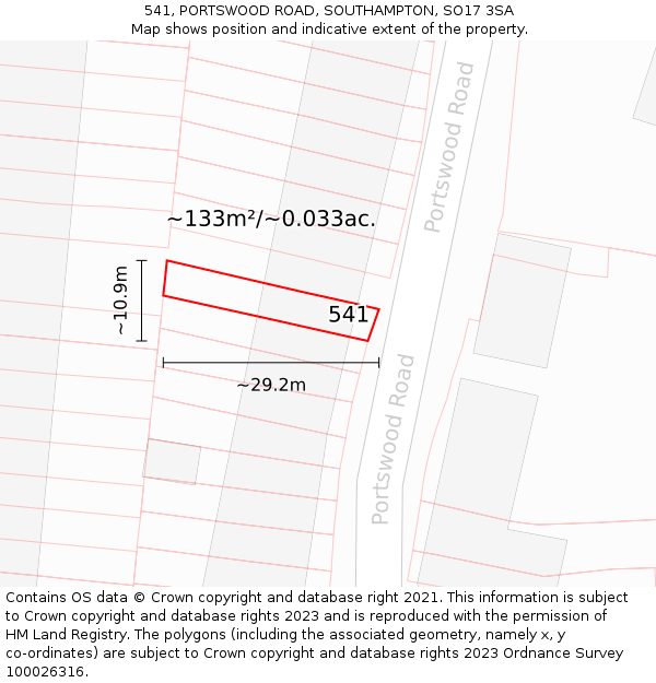 541, PORTSWOOD ROAD, SOUTHAMPTON, SO17 3SA: Plot and title map