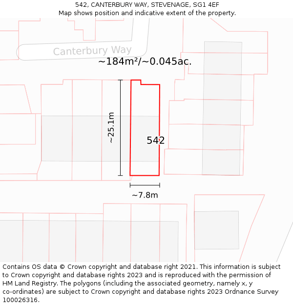 542, CANTERBURY WAY, STEVENAGE, SG1 4EF: Plot and title map