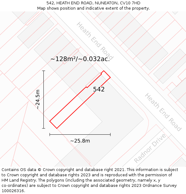 542, HEATH END ROAD, NUNEATON, CV10 7HD: Plot and title map