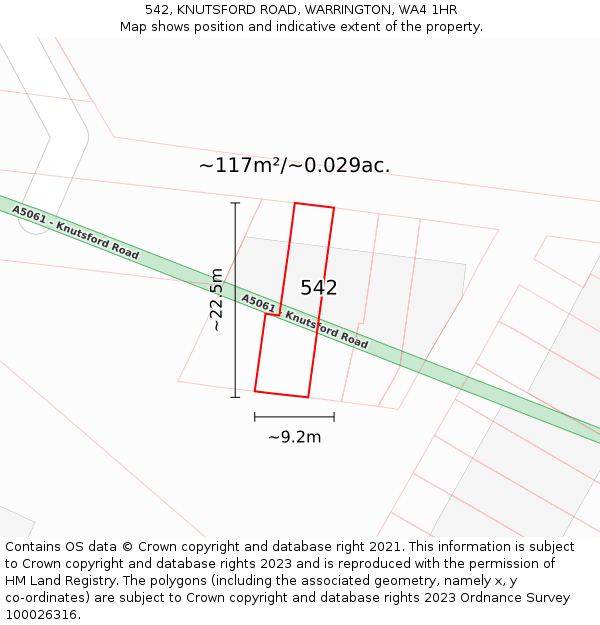 542, KNUTSFORD ROAD, WARRINGTON, WA4 1HR: Plot and title map