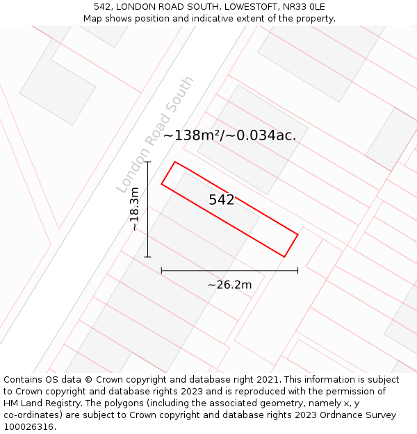 542, LONDON ROAD SOUTH, LOWESTOFT, NR33 0LE: Plot and title map