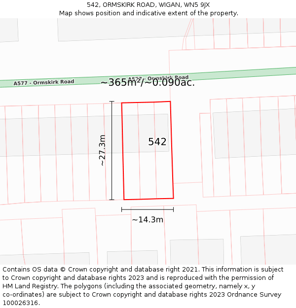 542, ORMSKIRK ROAD, WIGAN, WN5 9JX: Plot and title map