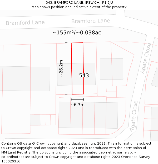 543, BRAMFORD LANE, IPSWICH, IP1 5JU: Plot and title map