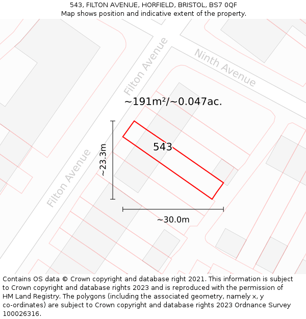 543, FILTON AVENUE, HORFIELD, BRISTOL, BS7 0QF: Plot and title map