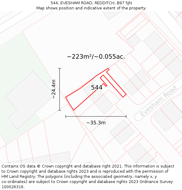 544, EVESHAM ROAD, REDDITCH, B97 5JN: Plot and title map
