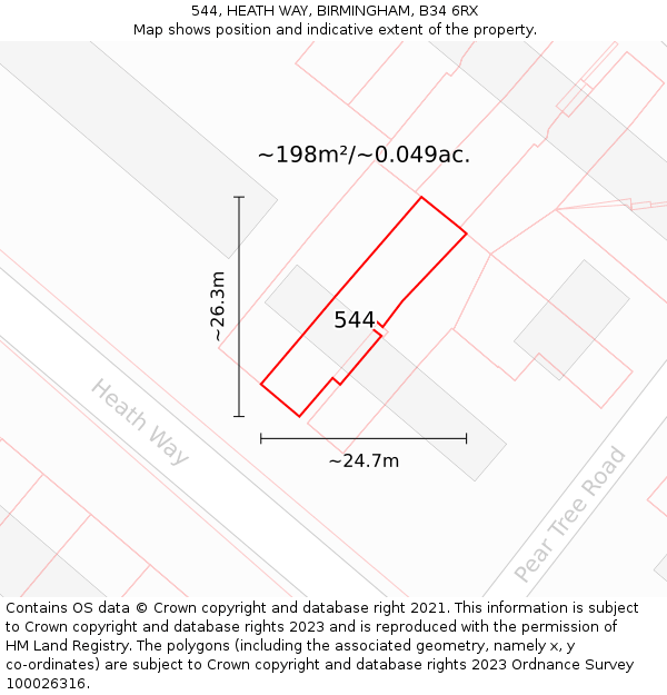 544, HEATH WAY, BIRMINGHAM, B34 6RX: Plot and title map