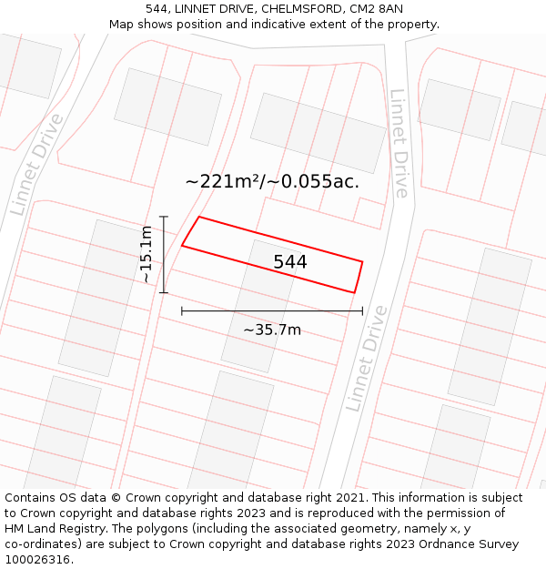 544, LINNET DRIVE, CHELMSFORD, CM2 8AN: Plot and title map