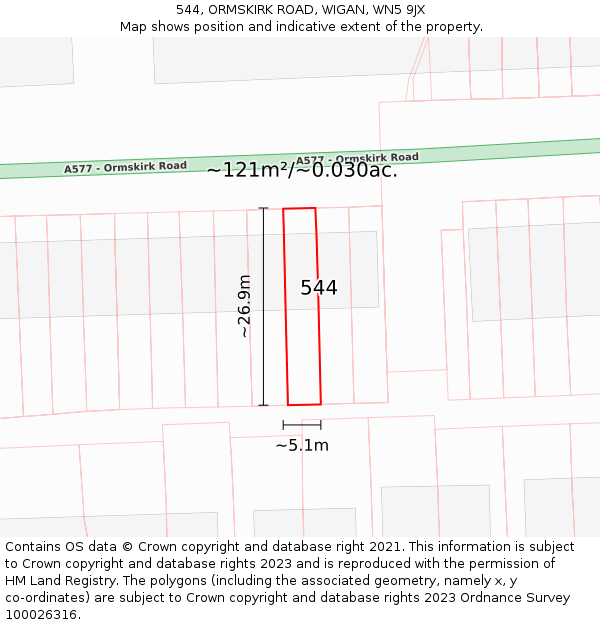 544, ORMSKIRK ROAD, WIGAN, WN5 9JX: Plot and title map