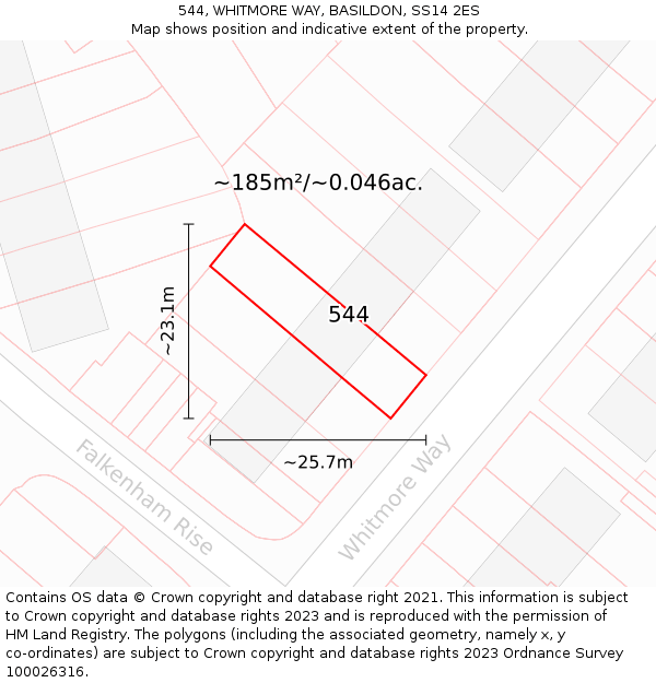 544, WHITMORE WAY, BASILDON, SS14 2ES: Plot and title map