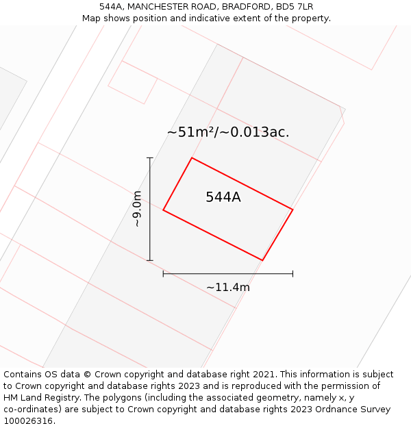 544A, MANCHESTER ROAD, BRADFORD, BD5 7LR: Plot and title map