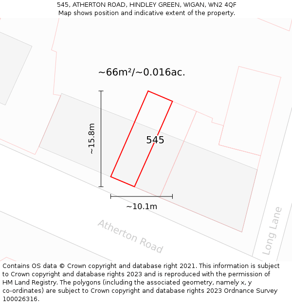 545, ATHERTON ROAD, HINDLEY GREEN, WIGAN, WN2 4QF: Plot and title map