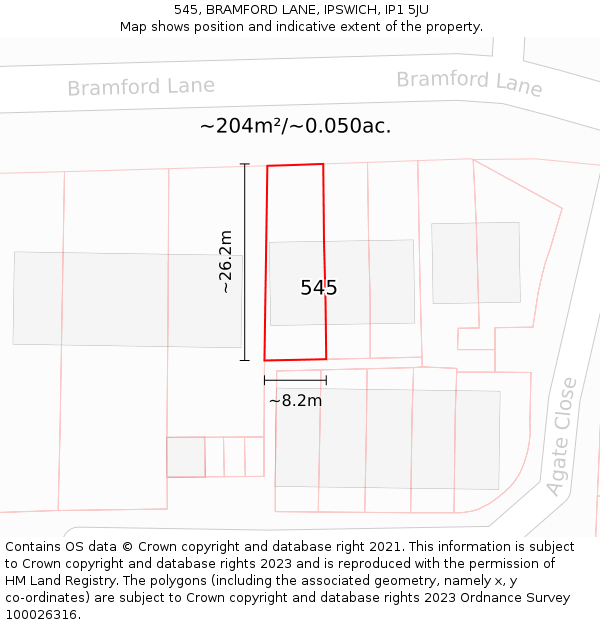 545, BRAMFORD LANE, IPSWICH, IP1 5JU: Plot and title map