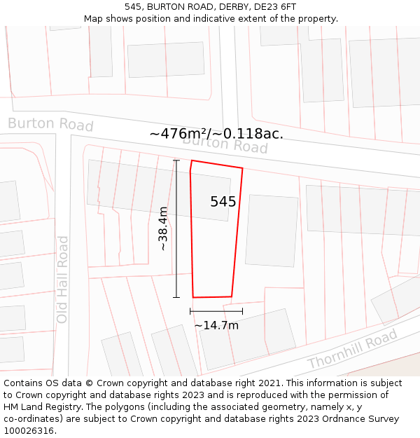 545, BURTON ROAD, DERBY, DE23 6FT: Plot and title map