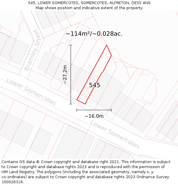 545, LOWER SOMERCOTES, SOMERCOTES, ALFRETON, DE55 4NS: Plot and title map