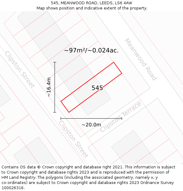 545, MEANWOOD ROAD, LEEDS, LS6 4AW: Plot and title map