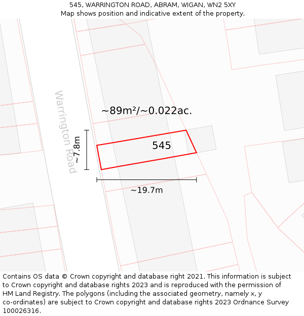 545, WARRINGTON ROAD, ABRAM, WIGAN, WN2 5XY: Plot and title map