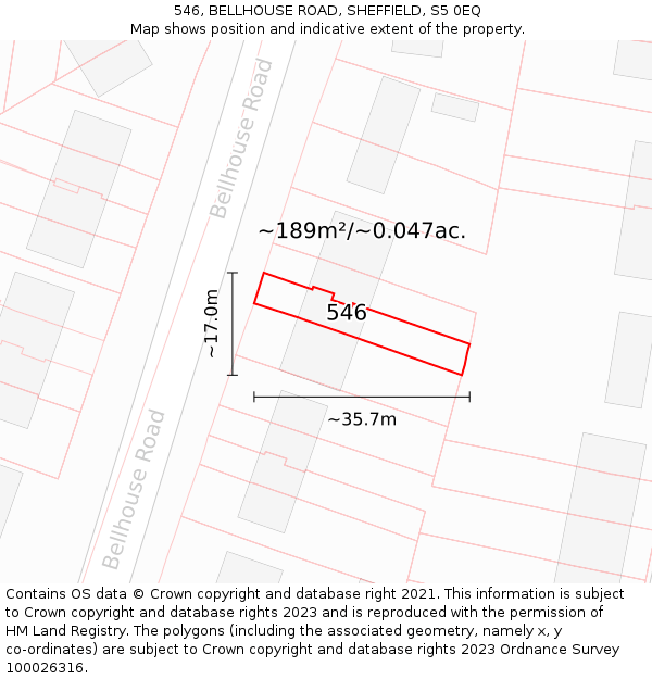 546, BELLHOUSE ROAD, SHEFFIELD, S5 0EQ: Plot and title map