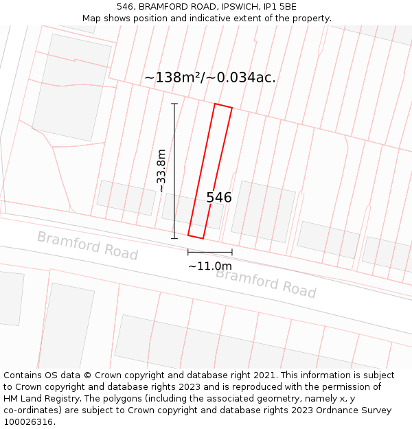 546, BRAMFORD ROAD, IPSWICH, IP1 5BE: Plot and title map