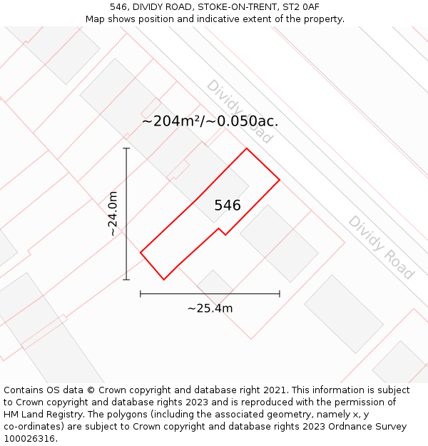 546, DIVIDY ROAD, STOKE-ON-TRENT, ST2 0AF: Plot and title map